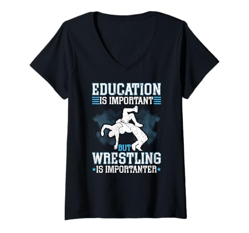 Damen Bildung ist wichtig, Aber Wrestling ist wichtig T-Shirt mit V-Ausschnitt von Funny Wrestling Fans Gifts