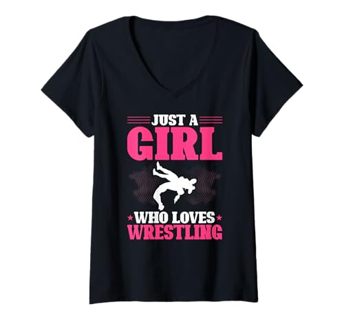 Damen Nur EIN Mädchen, das Wrestling liebt T-Shirt mit V-Ausschnitt von Funny Wrestling Fans Gifts