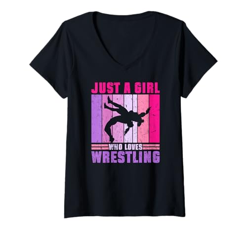 Damen Nur EIN Mädchen, das Wrestling liebt T-Shirt mit V-Ausschnitt von Funny Wrestling Fans Gifts