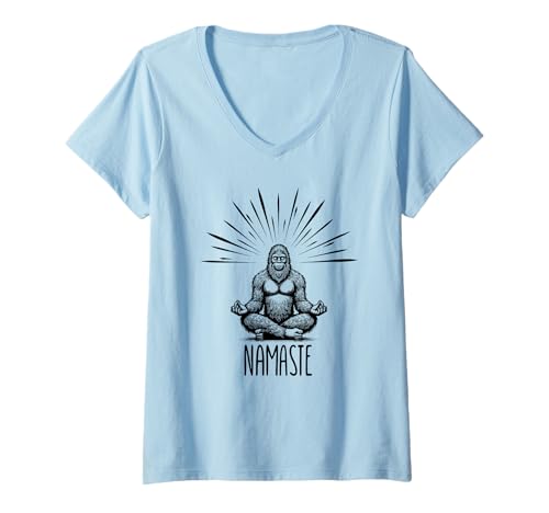 Damen Namaste Bigfoot Yoga-Meditation Lustige Bigfoot-Yoga-Pose T-Shirt mit V-Ausschnitt Damen Namaste Bigfoot Yoga-Meditation Lustige Bigfoot-Yoga-Pose T-Shirt mit V-Ausschnitt von Funny Yoga Bigfoot Meditation Outfit