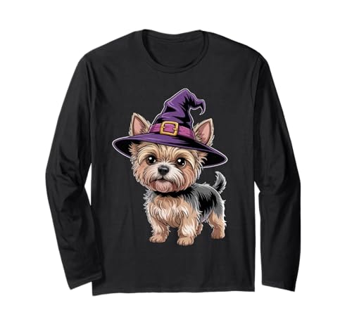 Gruseliges Yorkie Mama Halloween Party Kostüm Hexenhut Yorkie Langarmshirt Gruseliges Yorkie Mama Halloween Party Kostüm Hexenhut Yorkie Langarmshirt von Funny Yorkie Dog Lover Halloween Costume Gifts Ide