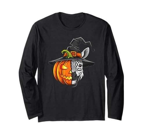Zebra Kürbis Jack O Laterne Halloween Kinder Herren Damen Langarmshirt von Funny Zebra Lovers Halloween Pumpkin Outfits