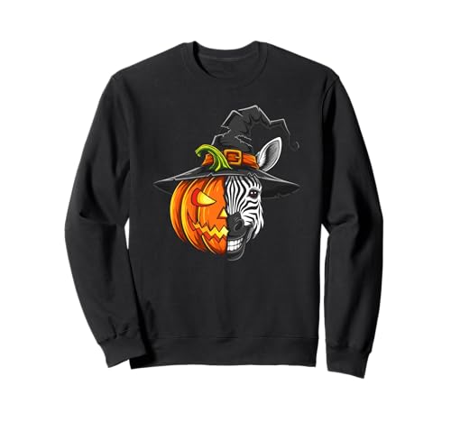Zebra Kürbis Jack O Laterne Halloween Kinder Herren Damen Sweatshirt von Funny Zebra Lovers Halloween Pumpkin Outfits