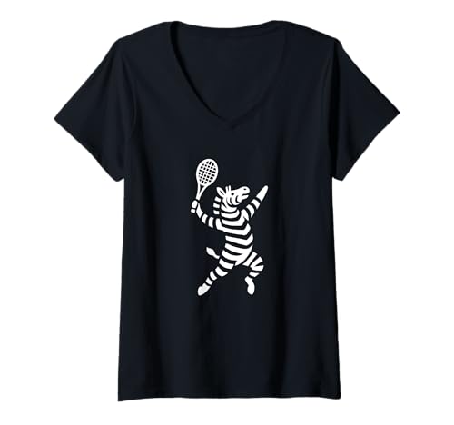 Damen Zebra spielt Tennis Lustiger Tiersport Cartoon T-Shirt mit V-Ausschnitt Damen Zebra spielt Tennis Lustiger Tiersport Cartoon T-Shirt mit V-Ausschnitt von Funny Zebra Tennis Player Animal Sports Design