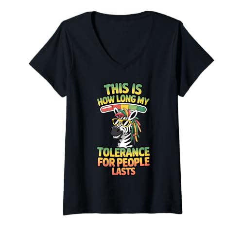 Damen So Lange hält Meine Toleranz gegenüber Menschen an Meme Rasta T-Shirt mit V-Ausschnitt von Funny Zebra