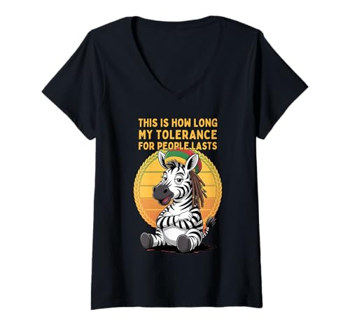 Damen So Lange hält Meine Toleranz gegenüber Menschen an Meme Rasta T-Shirt mit V-Ausschnitt Damen So Lange hält Meine Toleranz gegenüber Menschen an Meme Rasta T-Shirt mit V-Ausschnitt von Funny Zebra