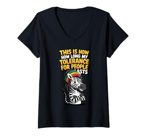 Damen So Lange hält Meine Toleranz gegenüber Menschen an Meme Rasta T-Shirt mit V-Ausschnitt von Funny Zebra