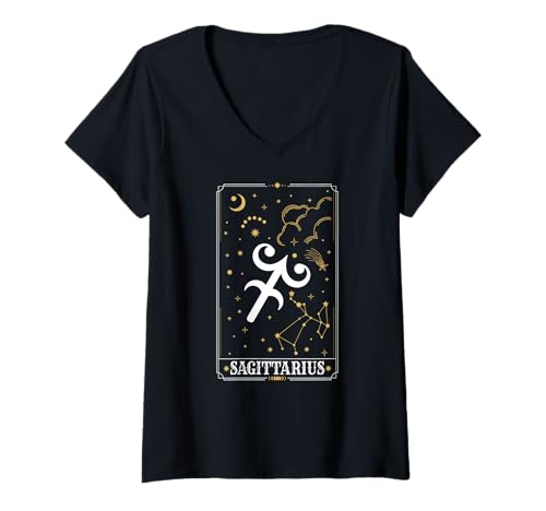 Damen Schütze Horoskop Astrologie Sternzeichen Tarotkarte T-Shirt mit V-Ausschnitt Damen Schütze Horoskop Astrologie Sternzeichen Tarotkarte T-Shirt mit V-Ausschnitt von Funny Zodiac Tarot Card