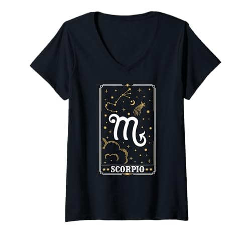 Damen Skorpion Horoskop Astrologie Sternzeichen Tarotkarte T-Shirt mit V-Ausschnitt Damen Skorpion Horoskop Astrologie Sternzeichen Tarotkarte T-Shirt mit V-Ausschnitt von Funny Zodiac Tarot Card