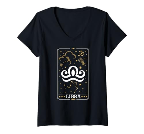 Damen Waage Horoskop Astrologie Sternzeichen Tarotkarte T-Shirt mit V-Ausschnitt Damen Waage Horoskop Astrologie Sternzeichen Tarotkarte T-Shirt mit V-Ausschnitt von Funny Zodiac Tarot Card