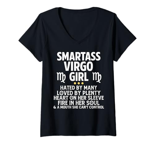 Damen Smartass Jungfrau Mädchen Lustiges Sternzeichen Astrologie T-Shirt mit V-Ausschnitt Damen Smartass Jungfrau Mädchen Lustiges Sternzeichen Astrologie T-Shirt mit V-Ausschnitt von Funny Zodiac Women Gift Virgo Birthday Shirt