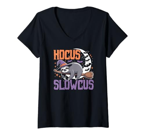 Damen Hocus Slowcus Halloween Zombie Faultier T-Shirt mit V-Ausschnitt Damen Hocus Slowcus Halloween Zombie Faultier T-Shirt mit V-Ausschnitt von Funny Zombie Sloth Costumes