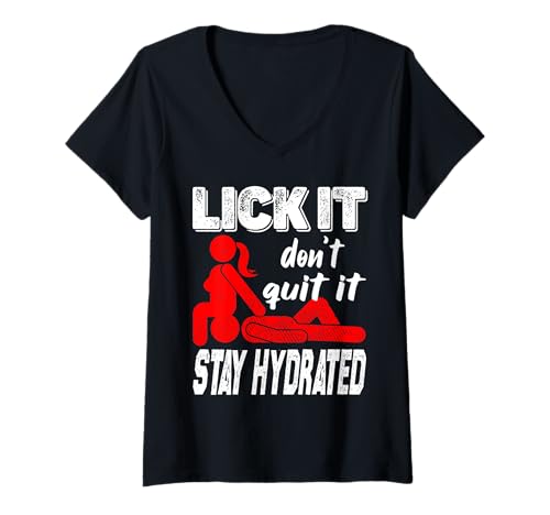 Damen Lick it - frecher Fitness Witz T-Shirt mit V-Ausschnitt von Funny adult Humor Gym Joke Tee