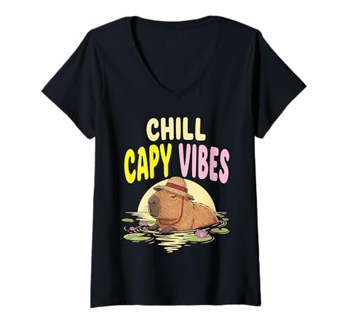Damen Capybara - Entspannung garantiert mit lustigem Tier-Design T-Shirt mit V-Ausschnitt von Funny animal kawaii