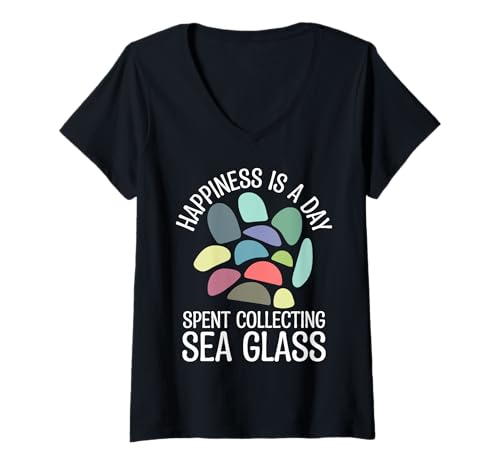 Damen Glück ist EIN Tag, der damit verbracht Wird, Seeglas zu sammeln und am Strand zu Schwimmen T-Shirt mit V-Ausschnitt Damen Glück ist EIN Tag, der damit verbracht Wird, Seeglas zu sammeln und am Strand zu Schwimmen T-Shirt mit V-Ausschnitt von Funny beach lover sea glass collecting