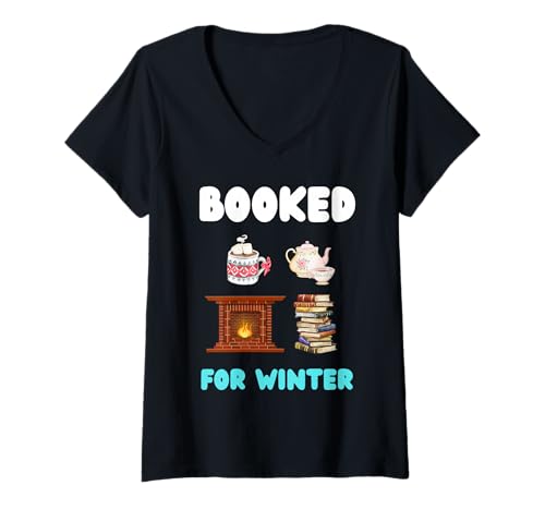 Damen Lustig gebucht für Winterbuchliebhaber Kamin Lesen Urlaub T-Shirt mit V-Ausschnitt Damen Lustig gebucht für Winterbuchliebhaber Kamin Lesen Urlaub T-Shirt mit V-Ausschnitt von Funny booked for winter book lover apparel