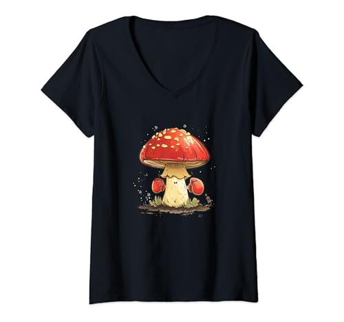 Damen Schlafpilz für Pilz- und Boxhandschuh-Liebhaber T-Shirt mit V-Ausschnitt Damen Schlafpilz für Pilz- und Boxhandschuh-Liebhaber T-Shirt mit V-Ausschnitt von Funny boxing Mushroom Outfit