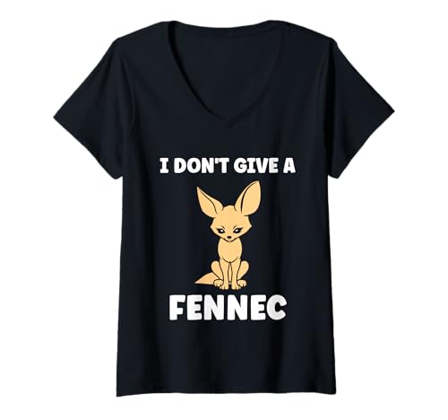 Damen Small Funny Fennec Canids Funny Quote i Don't give a Fennec T-Shirt mit V-Ausschnitt von Funny canid Fennec fox animals simple fennec