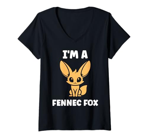 Damen Small Funny Fennec Fox Canids Simple I'm a Fennec Fox T-Shirt mit V-Ausschnitt von Funny canid Fennec fox animals simple fennec