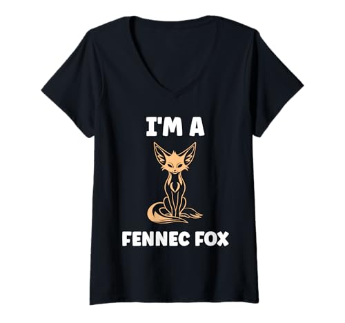 Damen Small Funny Fennec Fox Canids Simple I'm a Fennec Fox T-Shirt mit V-Ausschnitt von Funny canid Fennec fox animals simple fennec
