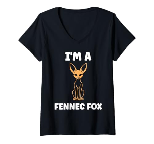 Damen Small Funny Fennec Fox Canids Simple I'm a Fennec Fox T-Shirt mit V-Ausschnitt von Funny canid Fennec fox animals simple fennec