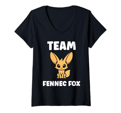 Damen Small Funny Fennec Fox Canids Simple Team Fennec Fox T-Shirt mit V-Ausschnitt von Funny canid Fennec fox animals simple fennec
