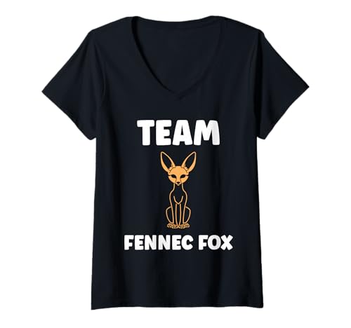 Damen Small Funny Fennec Fox Canids Simple Team Fennec Fox T-Shirt mit V-Ausschnitt von Funny canid Fennec fox animals simple fennec