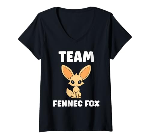 Damen Small Funny Fennec Fox Canids Simple Team Fennec Fox T-Shirt mit V-Ausschnitt von Funny canid Fennec fox animals simple fennec