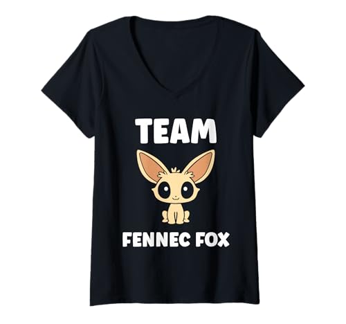 Damen Small Funny Fennec Fox Canids Simple Team Fennec Fox T-Shirt mit V-Ausschnitt von Funny canid Fennec fox animals simple fennec