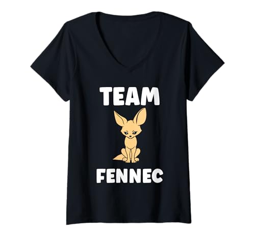 Damen Small Funny Fennec Fox Canids Simple Team Fennec T-Shirt mit V-Ausschnitt von Funny canid Fennec fox animals simple fennec