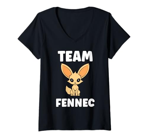 Damen Small Funny Fennec Fox Canids Simple Team Fennec T-Shirt mit V-Ausschnitt von Funny canid Fennec fox animals simple fennec