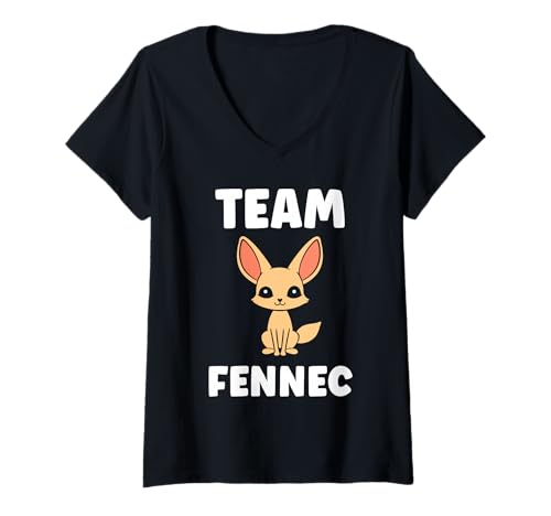 Damen Small Funny Fennec Fox Canids Simple Team Fennec T-Shirt mit V-Ausschnitt von Funny canid Fennec fox animals simple fennec