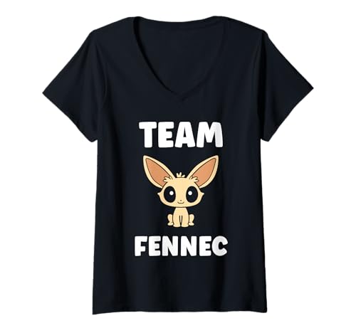 Damen Small Funny Fennec Fox Canids Simple Team Fennec T-Shirt mit V-Ausschnitt von Funny canid Fennec fox animals simple fennec