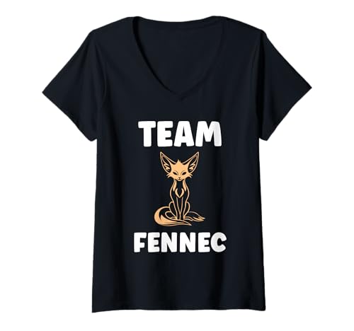 Damen Small Funny Fennec Fox Canids Simple Team Fennec T-Shirt mit V-Ausschnitt von Funny canid Fennec fox animals simple fennec