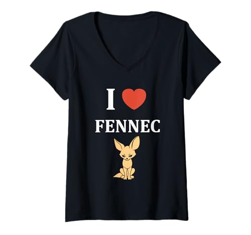 Damen Small Funny Fennec Fox Canids Simple i Love Fennec T-Shirt mit V-Ausschnitt von Funny canid Fennec fox animals simple fennec