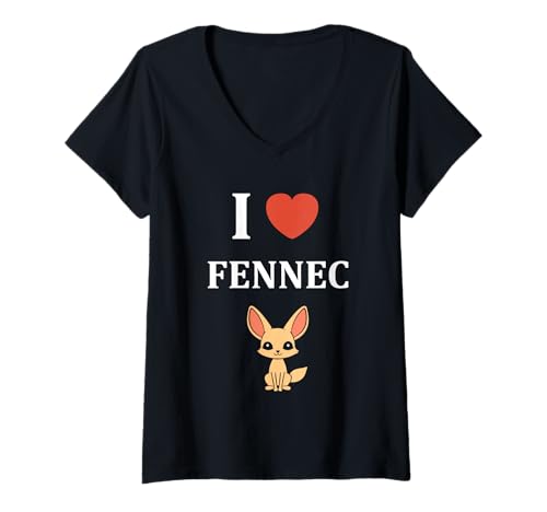 Damen Small Funny Fennec Fox Canids Simple i Love Fennec T-Shirt mit V-Ausschnitt von Funny canid Fennec fox animals simple fennec