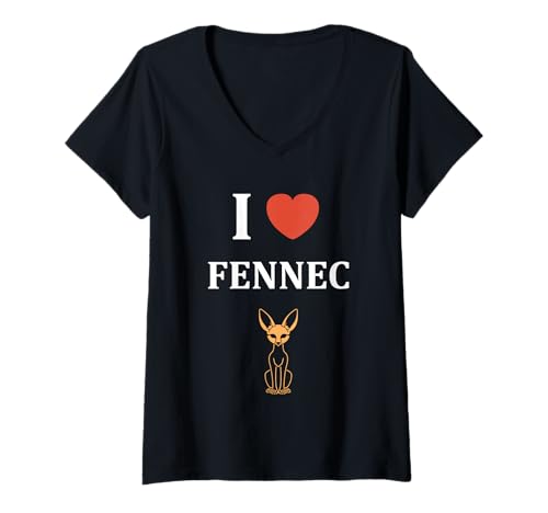 Damen Small Funny Fennec Fox Canids Simple i Love Fennec T-Shirt mit V-Ausschnitt von Funny canid Fennec fox animals simple fennec