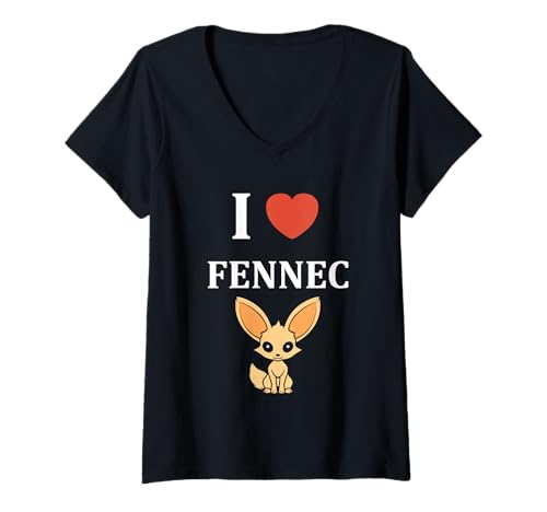 Damen Small Funny Fennec Fox Canids Simple i Love Fennec T-Shirt mit V-Ausschnitt von Funny canid Fennec fox animals simple fennec