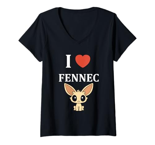 Damen Small Funny Fennec Fox Canids Simple i Love Fennec T-Shirt mit V-Ausschnitt von Funny canid Fennec fox animals simple fennec