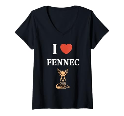 Damen Small Funny Fennec Fox Canids Simple i Love Fennec T-Shirt mit V-Ausschnitt von Funny canid Fennec fox animals simple fennec