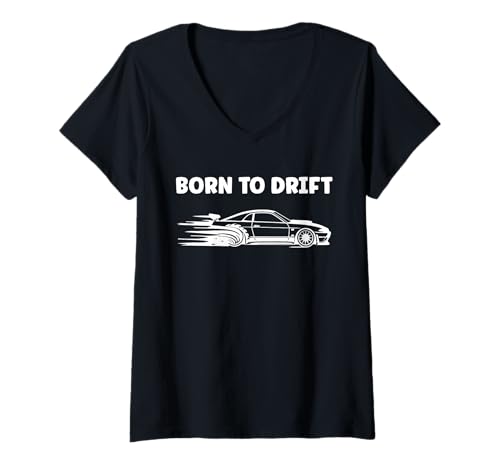 Damen Funny Skill Racing car Drifting Quote Skid Born to Drift T-Shirt mit V-Ausschnitt Damen Funny Skill Racing car Drifting Quote Skid Born to Drift T-Shirt mit V-Ausschnitt von Funny car racing car skill simple drift