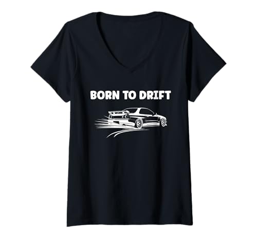 Damen Funny Skill Racing car Drifting Quote Skid Born to Drift T-Shirt mit V-Ausschnitt Damen Funny Skill Racing car Drifting Quote Skid Born to Drift T-Shirt mit V-Ausschnitt von Funny car racing car skill simple drift
