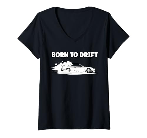 Damen Funny Skill Racing car Drifting Quote Skid Born to Drift T-Shirt mit V-Ausschnitt Damen Funny Skill Racing car Drifting Quote Skid Born to Drift T-Shirt mit V-Ausschnitt von Funny car racing car skill simple drift