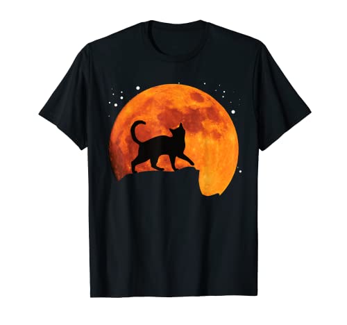 Katzensilhouette in Vollmond Rote Mond Katzen Mama und Katze Papa T-Shirt Katzensilhouette in Vollmond Rote Mond Katzen Mama und Katze Papa T-Shirt von Funny cat owner cat dad and cat mom