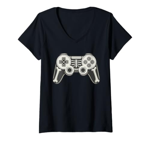 Damen Halloween Gamer Funny Video Remote Skeleton Gamepad T-Shirt mit V-Ausschnitt Damen Halloween Gamer Funny Video Remote Skeleton Gamepad T-Shirt mit V-Ausschnitt von Funny controller Skeleton Gamer