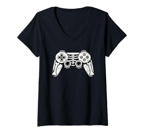 Damen Halloween Gamer Funny Video Remote Skeleton Gamepad T-Shirt mit V-Ausschnitt Damen Halloween Gamer Funny Video Remote Skeleton Gamepad T-Shirt mit V-Ausschnitt von Funny controller Skeleton Gamer
