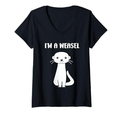 Damen Small Animals weasels Funny Minimalist Simple i'm a weasel T-Shirt mit V-Ausschnitt Damen Small Animals weasels Funny Minimalist Simple i'm a weasel T-Shirt mit V-Ausschnitt von Funny cute animals weasels simple weasel