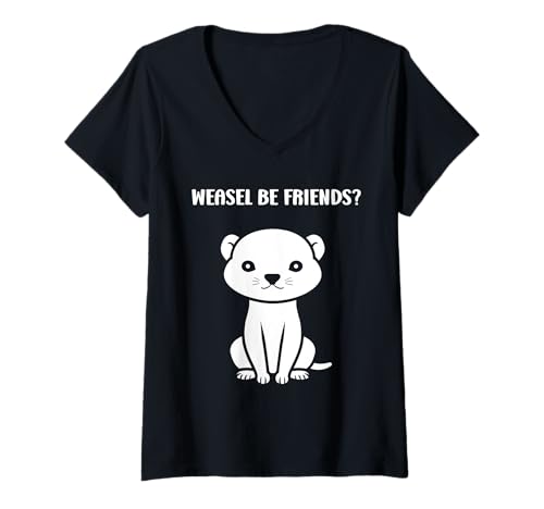 Damen Small Animals weasels Funny Minimalist be friends weasel T-Shirt mit V-Ausschnitt Damen Small Animals weasels Funny Minimalist be friends weasel T-Shirt mit V-Ausschnitt von Funny cute animals weasels simple weasel