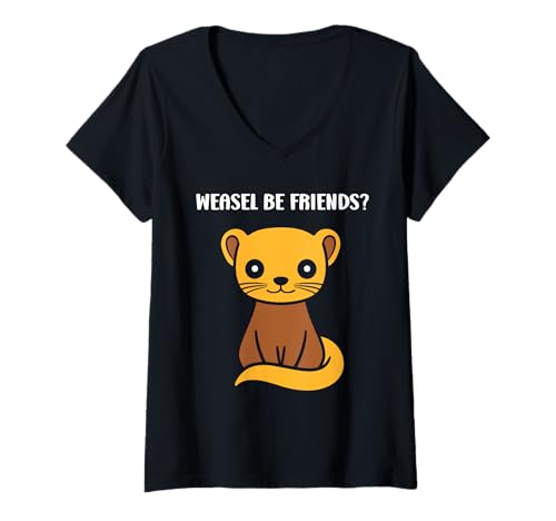 Damen Small Animals weasels Funny Minimalist be friends weasel T-Shirt mit V-Ausschnitt Damen Small Animals weasels Funny Minimalist be friends weasel T-Shirt mit V-Ausschnitt von Funny cute animals weasels simple weasel