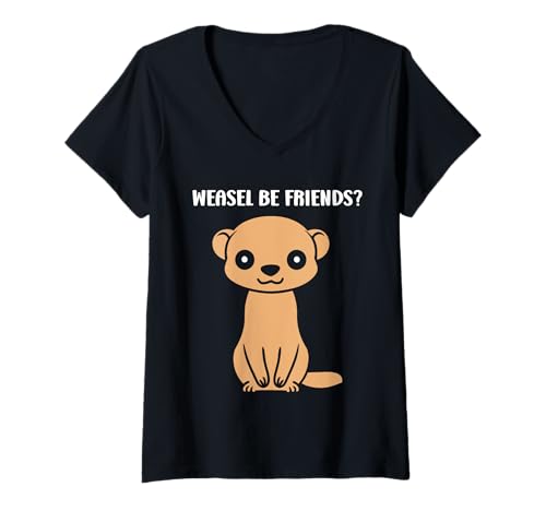 Damen Small Animals weasels Funny Minimalist be friends weasel T-Shirt mit V-Ausschnitt Damen Small Animals weasels Funny Minimalist be friends weasel T-Shirt mit V-Ausschnitt von Funny cute animals weasels simple weasel